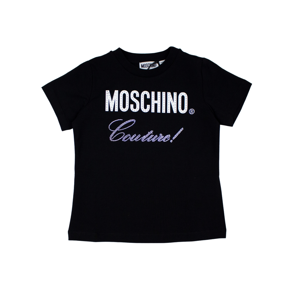Moschino Kids Logo Rhinestones T Shirt Black