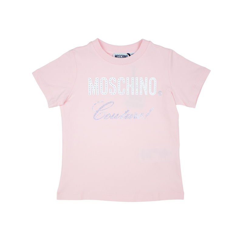 Moschino Kids Logo Rhinestones T Shirt Pink kids T shirts Moschino   