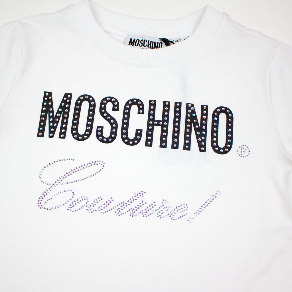 Moschino Kids Logo Rhinestones T Shirt White