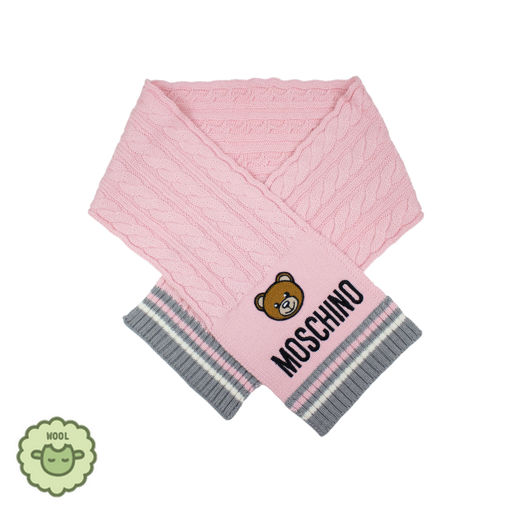 Moschino Kids Baby Logo Bear Scarf Pink