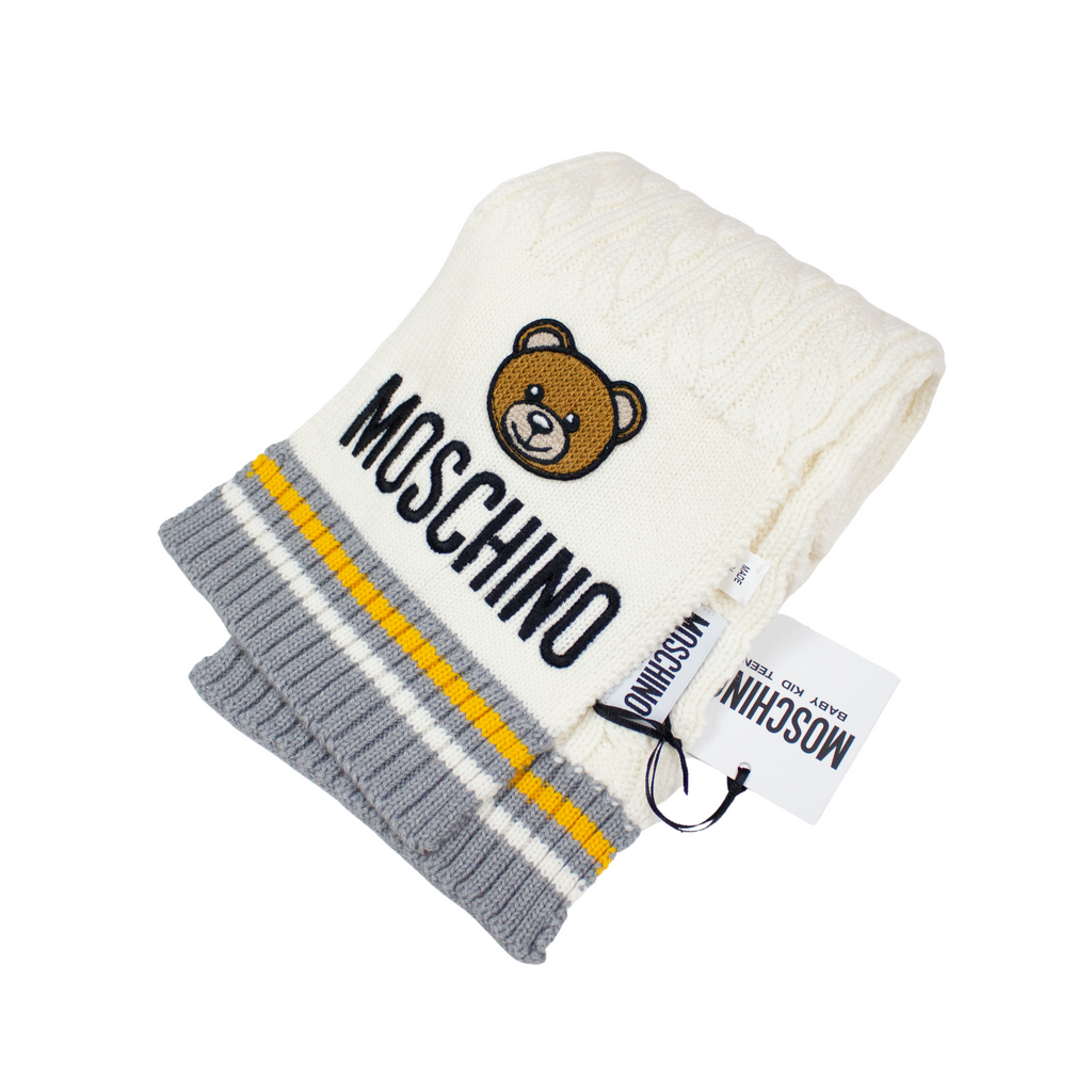Moschino Kids Baby Logo Bear Scarf White