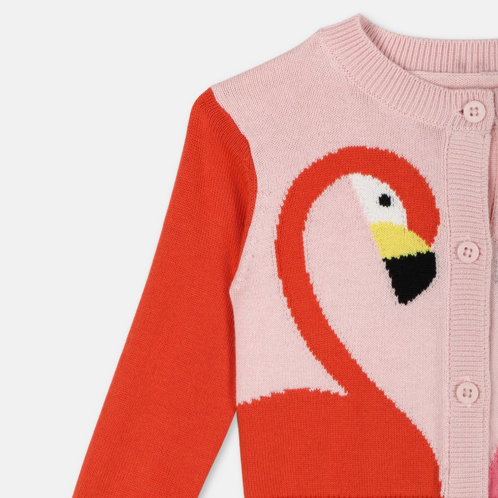 Stella McCartney Kids Baby Flamingo Intarsia Knit Organic Cotton Cardigan