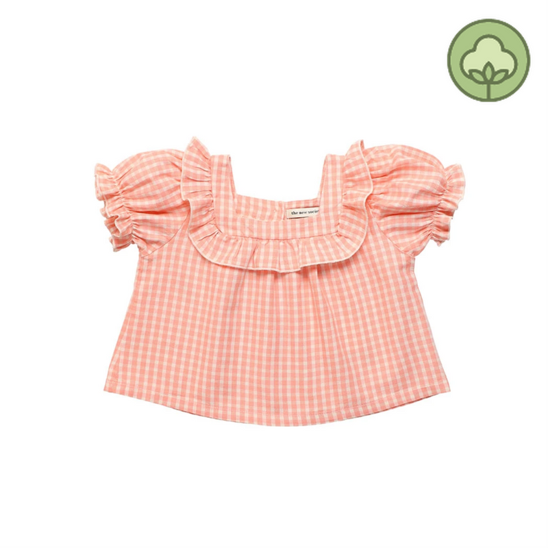 The New Society Rachel Blouse Coral Check - Crown Forever