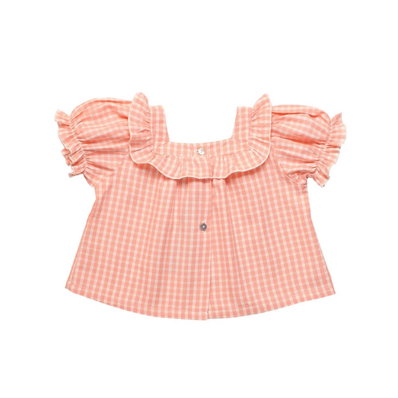 The New Society Rachel Blouse Coral Check - Crown Forever