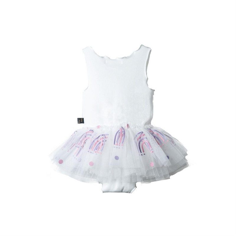 Petite Hailey Glitter Rainbow Baby Onesie White baby dresses Petite Hailey   