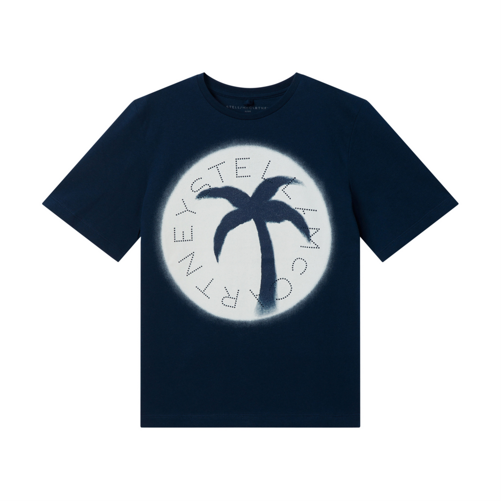 Stella McCartney Kids Organic Cotton Palm Tree T-Shirt Navy blue