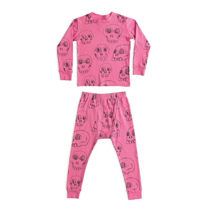 Nununu World Scribbled Skulls Loungewear Pink kids pajamas Nununu World   