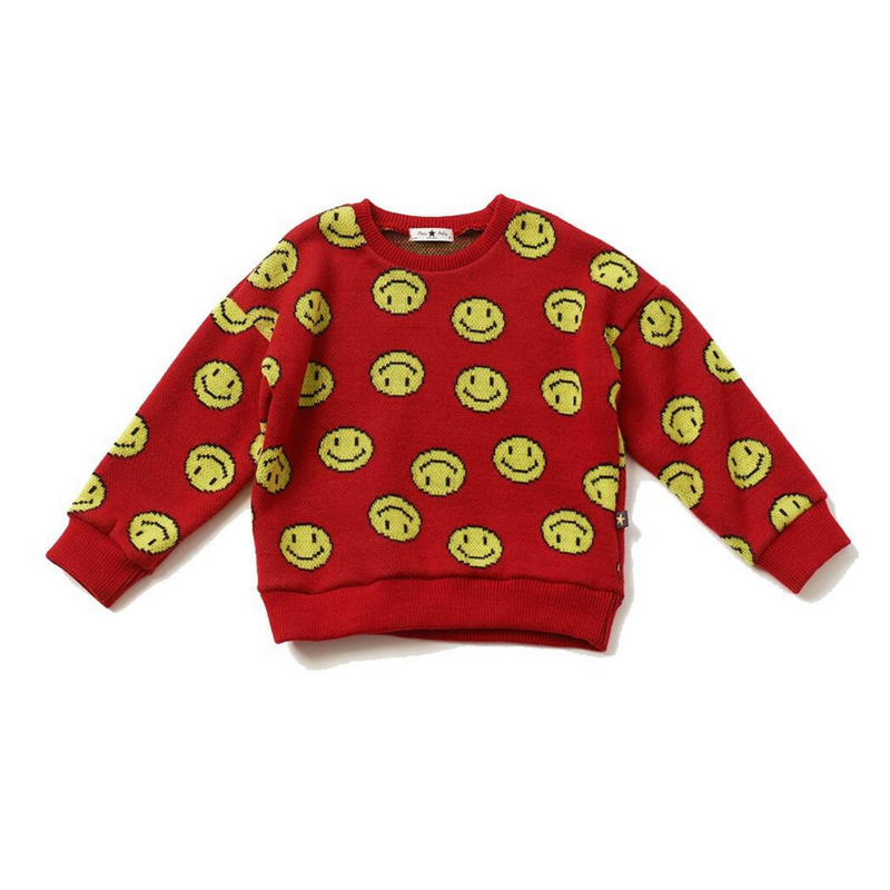Petite Hailey Knit Sweater Happy Face Red kids sweaters Petite Hailey   