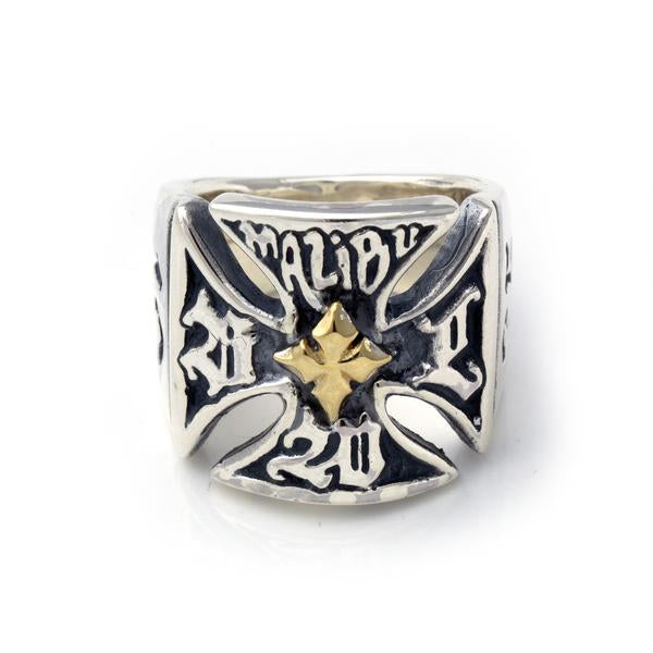 BWL Malibu Cross with 18K Gold Cross in Center R456 BWL Ring Bill Wall Leather   