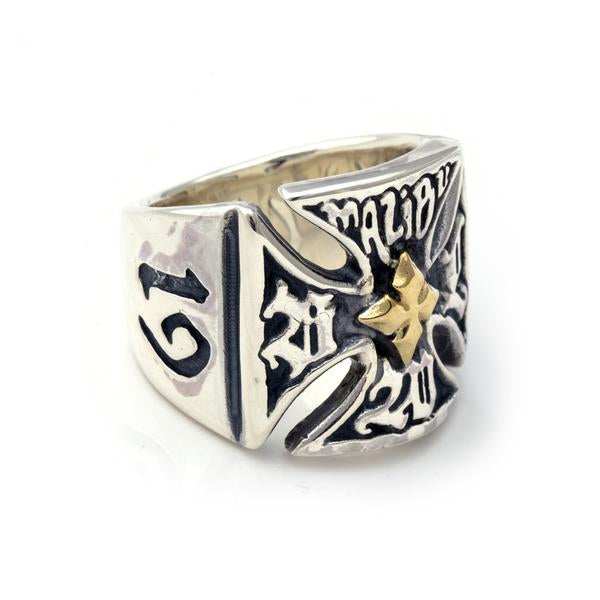 BWL Malibu Cross with 18K Gold Cross in Center R456 BWL Ring Bill Wall Leather   