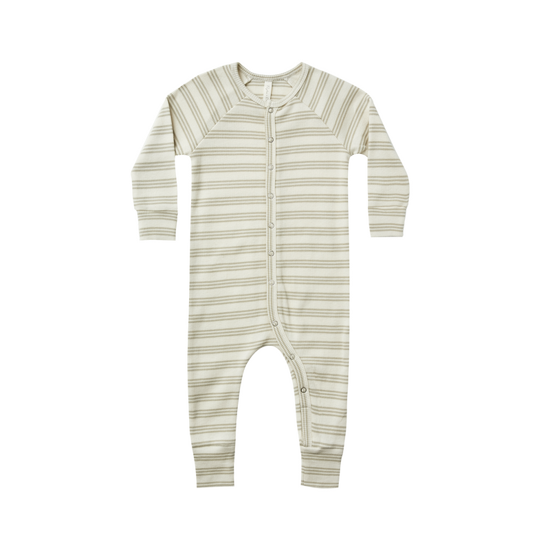 Rylee and Cru Ribbed Long John Pajamas Agave Stripe baby pajamas Rylee And Cru   