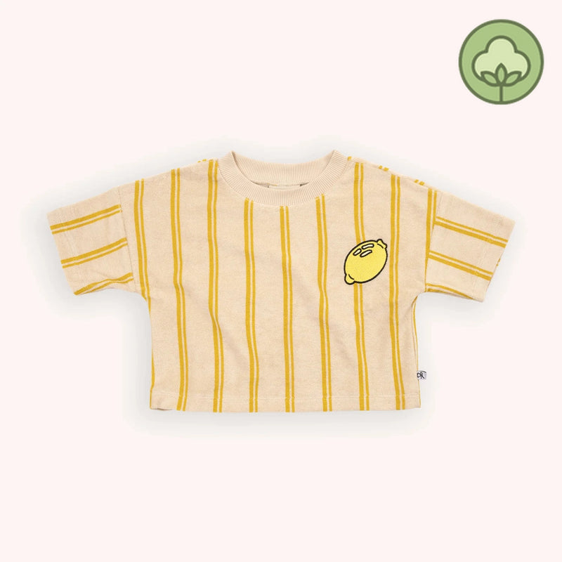 CARLIJNQ stripes yellow - cropped crewneck t-shirt with embroidery kids T shirts CARLIJNQ   