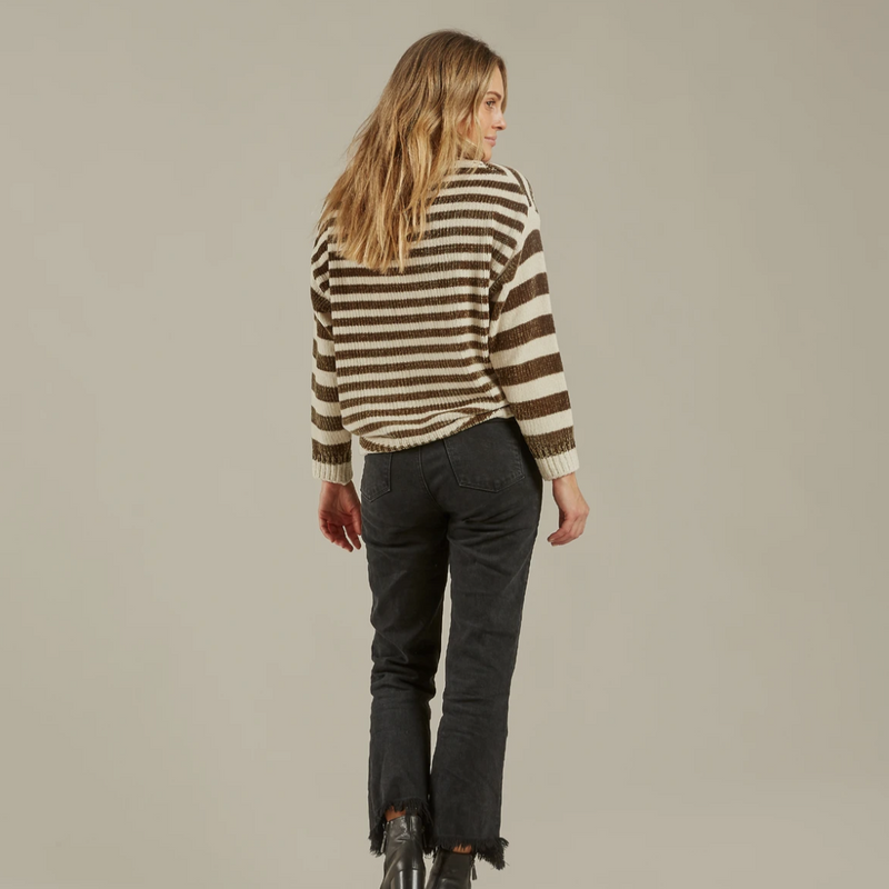 Rylee and Cru Women Chenille Sweater Olive Stripe women sweaters Rylee And Cru   