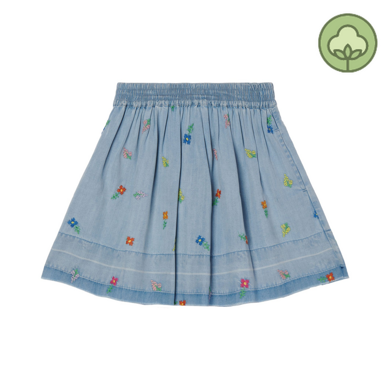 Stella McCartney Kids Girl Embroidered Flowers Denim Skirt