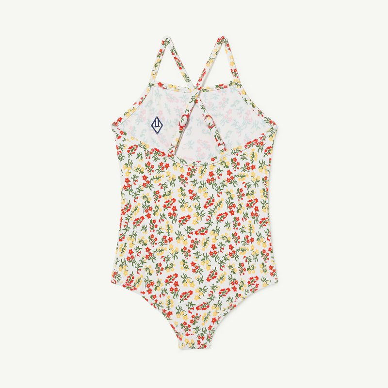 The Animals Observatory Girls White Floral Swimsuit (UPF50+) kids swimwear one-pieces The Animals Observatory   