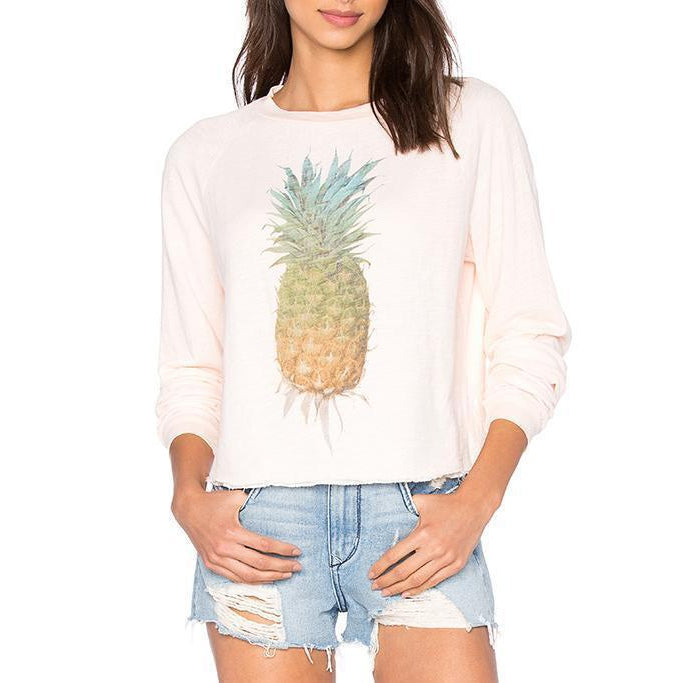 Wildfox Couture Rainbow Pineapple Sunrise Distressed Sweatshirt Pink WF Tee Wildfox Couture   