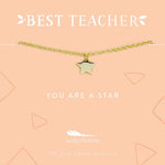 Lucky Feather Teacher Necklace - You are a Star Teacher - Gold - Star