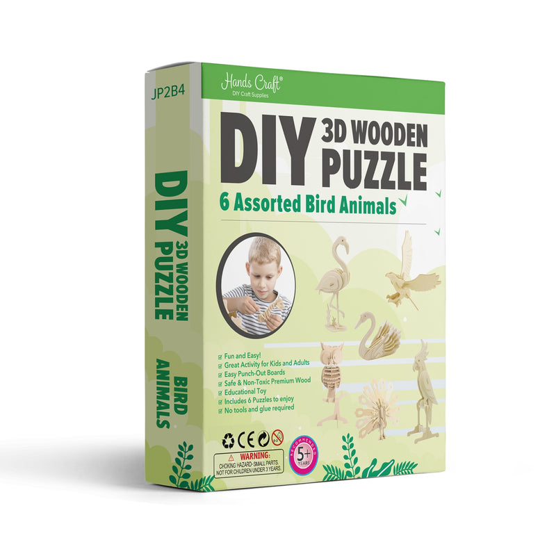Hands Craft DIY 3D Wooden Puzzle 6 ct, Bird Animals-JP2B4 kids crafts Hands Craft   