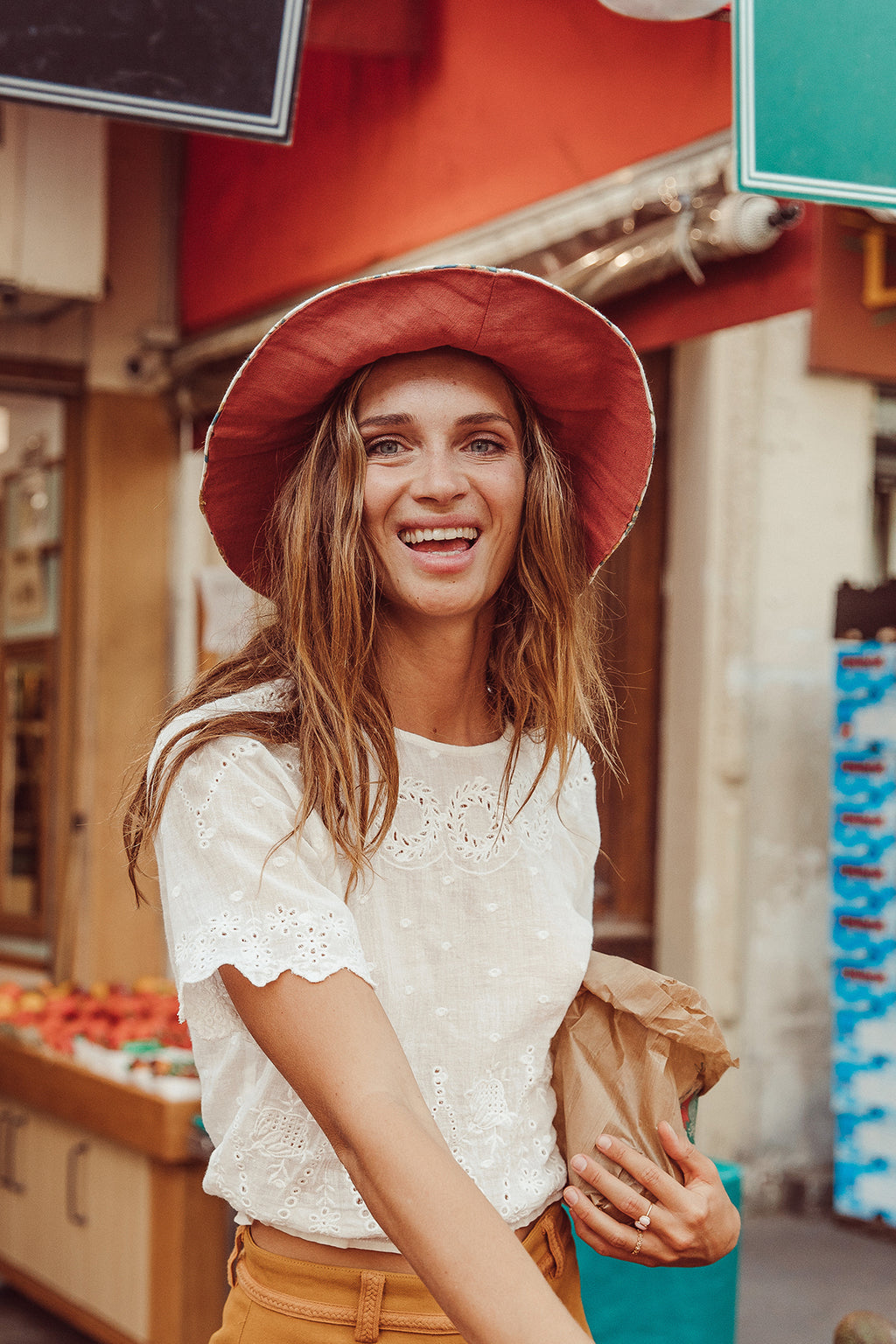 NWT! Louise Misha Dylan sun hat cream flowers/terracotta women\'s size 2 (58 cm) NWT! Louise Misha Dylan sun hat cream flowers/terracotta  main image 2